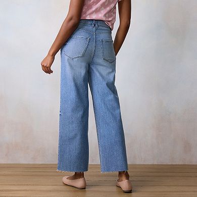 Women's LC Lauren Conrad Super High Rise Wide Leg Ankle Jeans With Raw Hem