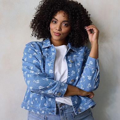 Plus Size LC Lauren Conrad Novelty Denim Trucker Jacket