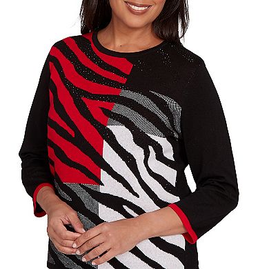 Women's Alfred Dunner Zebra Colorblock Long Sleeve Sweater