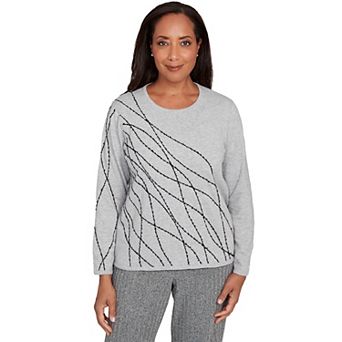 Women's Alfred Dunner Abstract Cording Long Sleeve Sweater