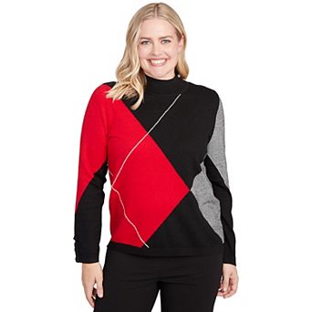 Women's Alfred Dunner Exploded Argyle Mock Neck Sweater