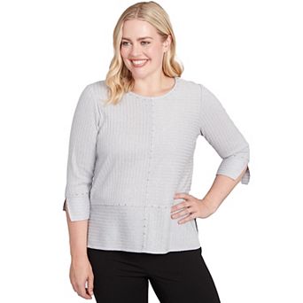 Women's Alfred Dunner Heat Set Embellished Solid Knit Top