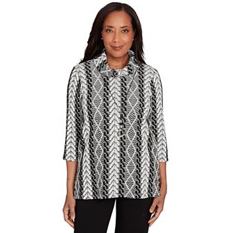 Women's Alfred Dunner Cable Jacquard Knit Top with Necklace