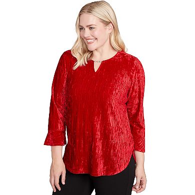 Women's Alfred Dunner Crushed Velvet Henley Tie Sleeve Top