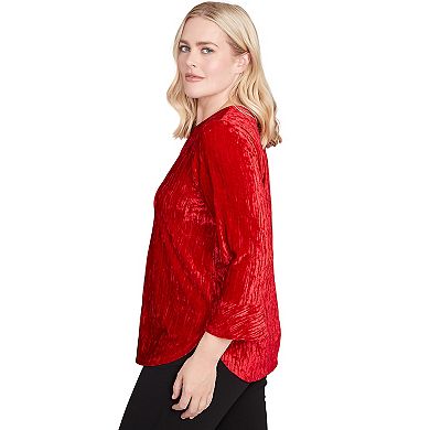 Women's Alfred Dunner Crushed Velvet Henley Tie Sleeve Top