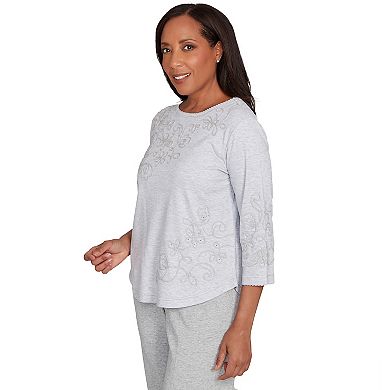 Women's Alfred Dunner Asymmetrical Floral Embroidered Detail Top