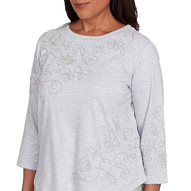 Women's Alfred Dunner Asymmetrical Floral Embroidered Detail Top