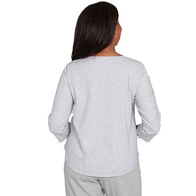 Women's Alfred Dunner Asymmetrical Floral Embroidered Detail Top