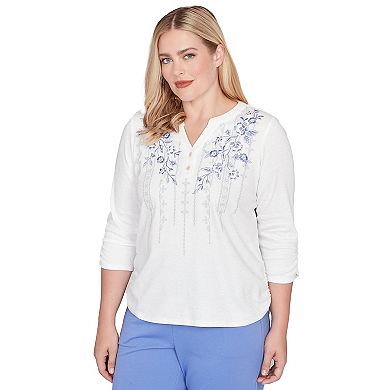 Women's Alfred Dunner Geometric Floral Ruched Henley Top