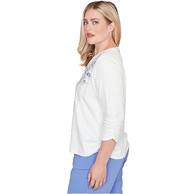 Women's Alfred Dunner Geometric Floral Ruched Henley Top