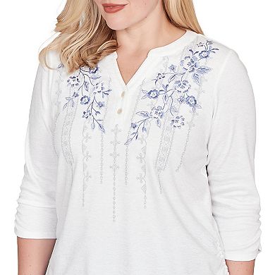 Women's Alfred Dunner Geometric Floral Ruched Henley Top