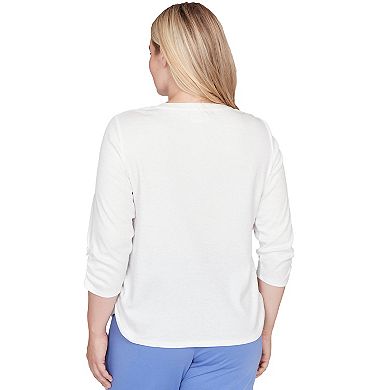 Women's Alfred Dunner Geometric Floral Ruched Henley Top