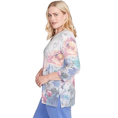 Women's Alfred Dunner Floral Brushstroke Beaded Split Neck Top
