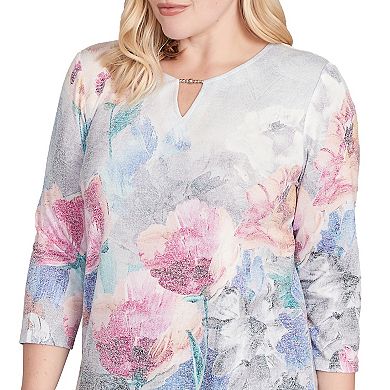 Women's Alfred Dunner Floral Brushstroke Beaded Split Neck Top