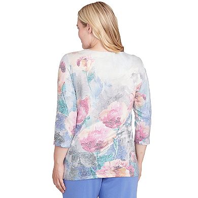 Women's Alfred Dunner Floral Brushstroke Beaded Split Neck Top