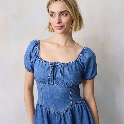chinese dress ladies Women's Corset Midi Dress with Puff Sleeves – Wash Lab – washlabshop