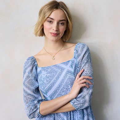 Petite LC Lauren Conrad Square Neck Puff 3/4 Sleeve Midi Dress