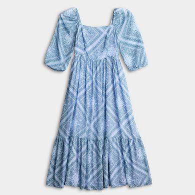 Petite LC Lauren Conrad Square Neck Puff 3/4 Sleeve Midi Dress