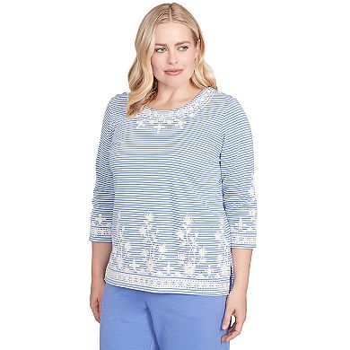 Women's Alfred Dunner Embellished Striped Crew Neck Top