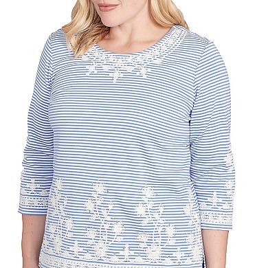 Women's Alfred Dunner Embellished Striped Crew Neck Top