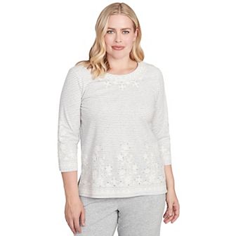 Women's Alfred Dunner Embellished Striped Crew Neck Top