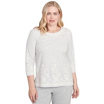 Women's Alfred Dunner Embellished Striped Crew Neck Top