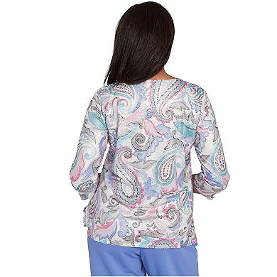 Women's Alfred Dunner Pleated Paisley Crew Neck Top