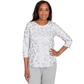 Women's Alfred Dunner Monotone Crew Neck Animal Print Top