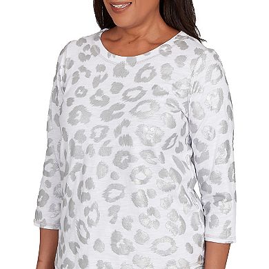 Women's Alfred Dunner Monotone Crew Neck Animal Print Top
