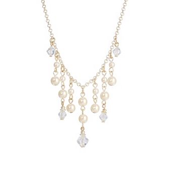 1928 Adjustable Simulated Pearl & Crystal Bib Necklace