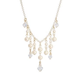 1928 Adjustable Simulated Pearl & Crystal Bib Necklace