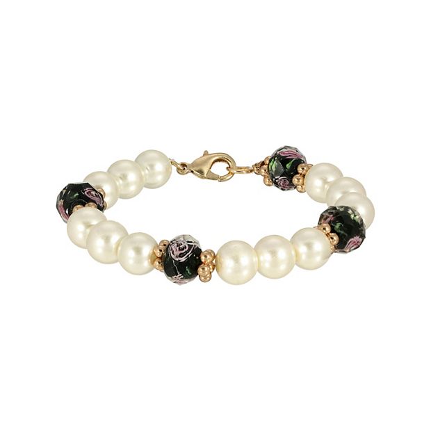 Kohl\'s Gold-Tone Mother-of-Pearl Floral Bracelet Watch Emberly Gold Tone Simulated Mother-Of-Pearl Flower Stretch  main image 4