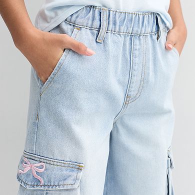 Girls 7-16 Gogo Star Wide Leg Cargo Jeans with Bow Embroidery