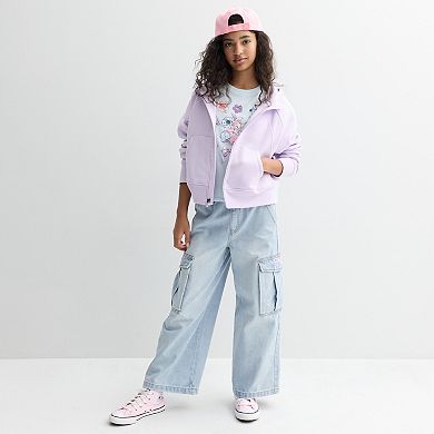 Girls 7-16 Gogo Star Wide Leg Cargo Jeans with Bow Embroidery