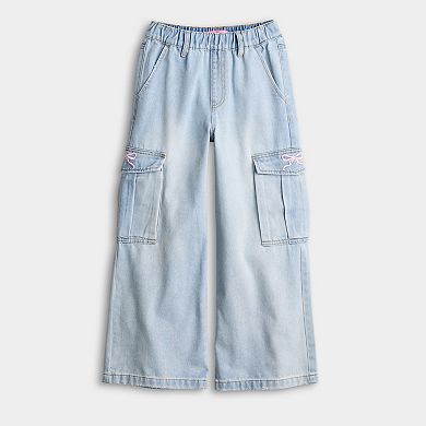 Girls 7-16 Gogo Star Wide Leg Cargo Jeans with Bow Embroidery
