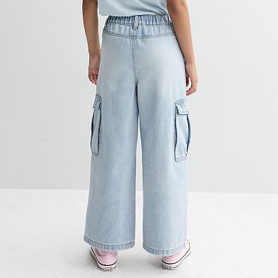 Girls 7-16 Gogo Star Wide Leg Cargo Jeans with Bow Embroidery