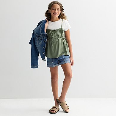 Girls 6-20 SO® Short Sleeve Henley Twofer in Regular & Plus Size