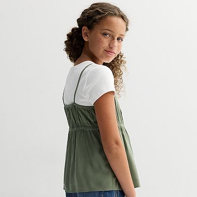 Girls 6-20 SO® Short Sleeve Henley Twofer in Regular & Plus Size