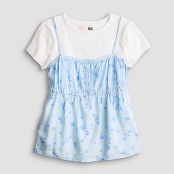 Girls 6-20 SO® Short Sleeve Henley Twofer in Regular & Plus Size