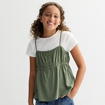 Girls 6-20 SO® Short Sleeve Henley Twofer in Regular & Plus Size
