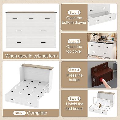 Merax Murphy Bed Cabinet with Charging Station, Multi-Functional Foldable Platform Bed