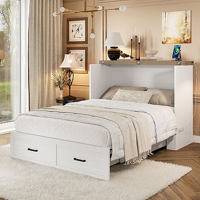 Merax Murphy Bed Cabinet with Charging Station, Multi-Functional Foldable Platform Bed