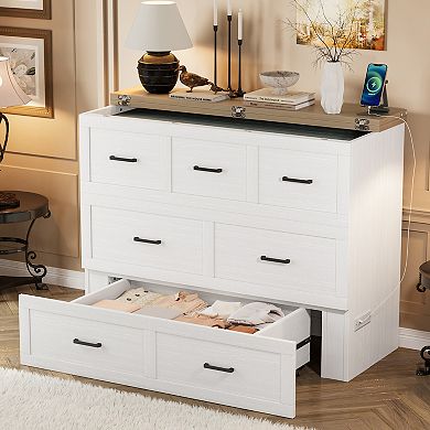Merax Murphy Bed Cabinet with Charging Station, Multi-Functional Foldable Platform Bed
