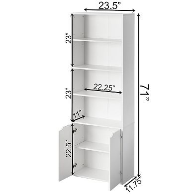 71" White 4 Tier Open Book Shelf And Bookcases With 2 Doors Storage Cabinet And 1 Adjustable Shelf