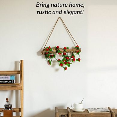 Uniquewise 15" Natural Wooden Log Hanging Wall Decor - Rustic Farmhouse Accent for Entryway