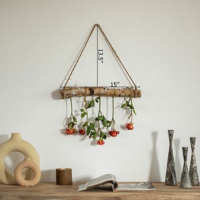 Uniquewise 15" Natural Wooden Log Hanging Wall Decor - Rustic Farmhouse Accent for Entryway