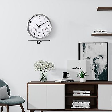 Clockswise 12-inch Non-Ticking Quartz Wall Clock with Thermometer & Hygrometer