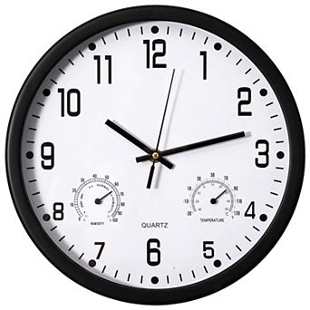Clockswise 12-inch Non-Ticking Quartz Wall Clock with Thermometer & Hygrometer