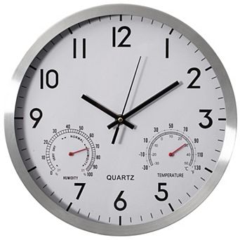 Clockswise 12-inch Non-Ticking Quartz Wall Clock with Thermometer & Hygrometer