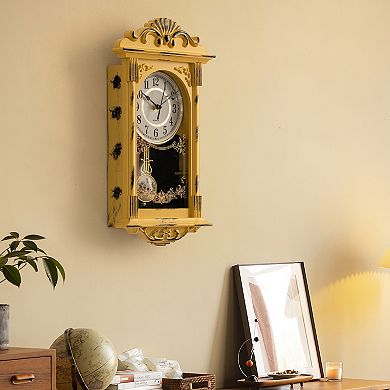 Clockswise Vintage Grandfather-Style Wall Clock with Wood-Effect Plastic Pendulum